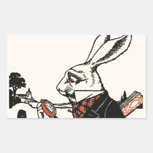 Sticker Rectangulaire Alice Lapin Blanc Classique Wonderland