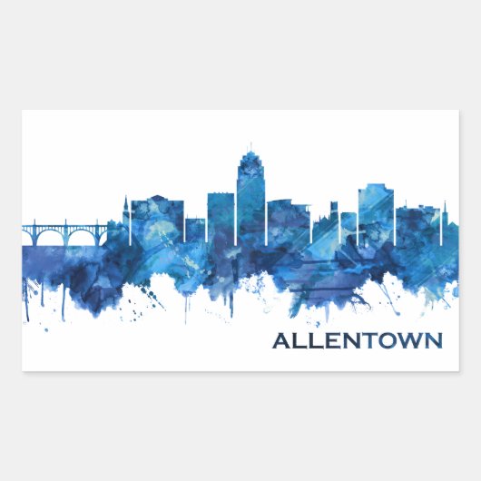 Sticker Rectangulaire Allentown Pennsylvania Skyline Blue (Devant)