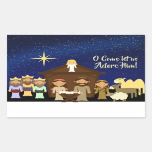 Sticker Rectangulaire Allons, Adorons-Le, Nativité De Noël