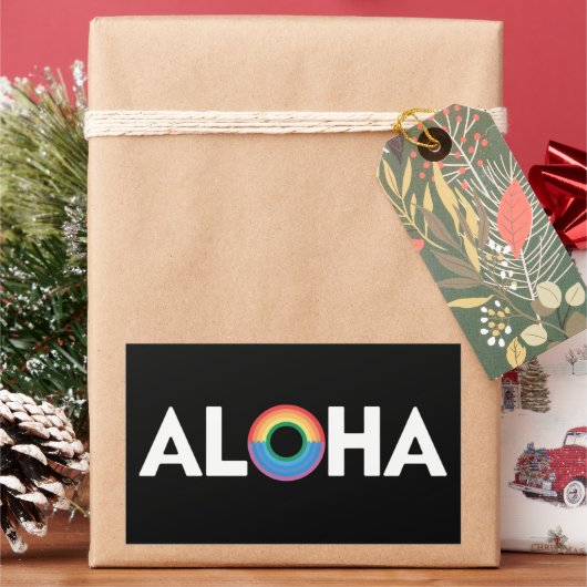Sticker Rectangulaire Aloha Rainbow Island Hawaii Pride LGBTQ (vacances)