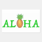 Sticker Rectangulaire ALOHA Tropical Island Hawaiian Pineappy Bonjour (Devant)