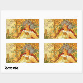 Sticker Rectangulaire Alphonse Mucha Art Nouveau Automne (Feuille)
