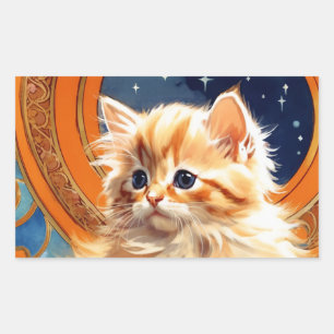 Sticker Rectangulaire Alphonse Mucha Art Nouveau Chat orange