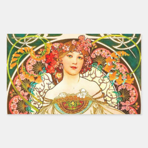 Sticker Rectangulaire Alphonse Mucha Art Nouveau Daydream