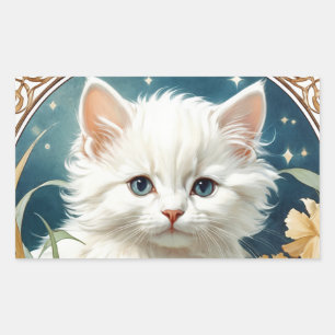 Sticker Rectangulaire Alphonse Mucha Art Nouveau Kitten
