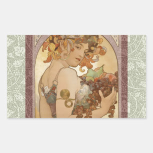 Sticker Rectangulaire Alphonse Mucha Fruit Art Nouveau Vintage Jeune Fil