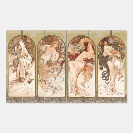 Sticker Rectangulaire Alphonse Mucha The Seasons 1897 Art Nouveau (Devant)