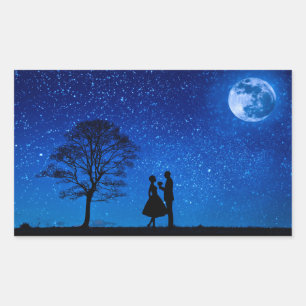 Sticker Rectangulaire Amants sous une pleine lune      