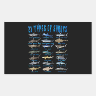 Sticker Rectangulaire Amateurs De Requins 21 Types De Requins Animaux Oc