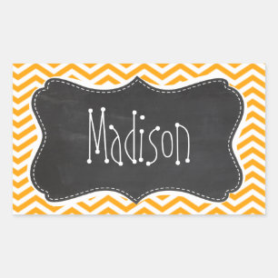 Sticker Rectangulaire Amber Orange Chevron ; Vintage Chalkboard look