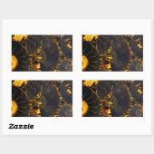 Sticker Rectangulaire Ambre doré noir Nautilus motif, fossile (Feuille)