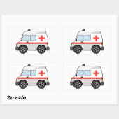 Sticker Rectangulaire Ambulance de dessin en rouge et blanc (Feuille)