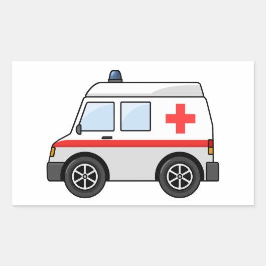 Sticker Rectangulaire Ambulance de dessin en rouge et blanc (Devant)