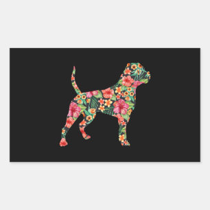 Sticker Rectangulaire American Bulldog Flower Dog Silhouette Floral Cade