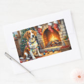 Sticker Rectangulaire American English Foxhound Christmas Lights  (Enveloppe)