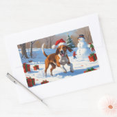 Sticker Rectangulaire American English Foxhound Noël Festive Neige (Enveloppe)