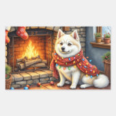 Sticker Rectangulaire American Eskimo Fireplace with Christmas Lights (Devant)