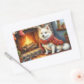Sticker Rectangulaire American Eskimo Fireplace with Christmas Lights (Enveloppe)