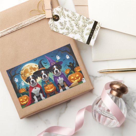 Sticker Rectangulaire American Staffordshire Chien Citrouille Halloween  (Cadeaux)