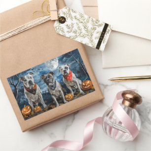 Sticker Rectangulaire American Staffordshire Halloween Éffrayant