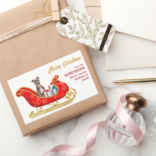 Sticker Rectangulaire American Staffordshire Terrier Christmas Sleigh (Cadeaux)