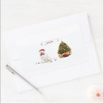 Sticker Rectangulaire American Staffordshire Terrier Funny Christmas Dog<br><div class="desc">Avec un sourire et un accueil heureux,  ce Terrier du Staffordshire américain blanc est assis à côté d'un sapin de Noël. Un cadeau amusant pour souhaiter de Joyeuses Fêtes et Bonne Année.</div>