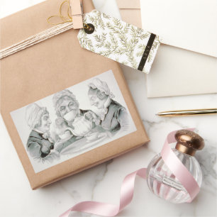 Sticker Rectangulaire Amis de la fête du thé vintage, une tasse qui réco