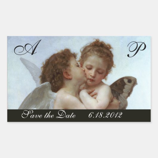 Sticker Rectangulaire Amor et Psyche comme Enfants Mariage Party Monogra (Devant)