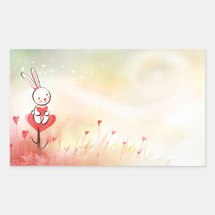 Sticker Rectangulaire Amour Coeurs Bunny