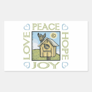 Sticker Rectangulaire Amour, Paix, Espoir, Joie