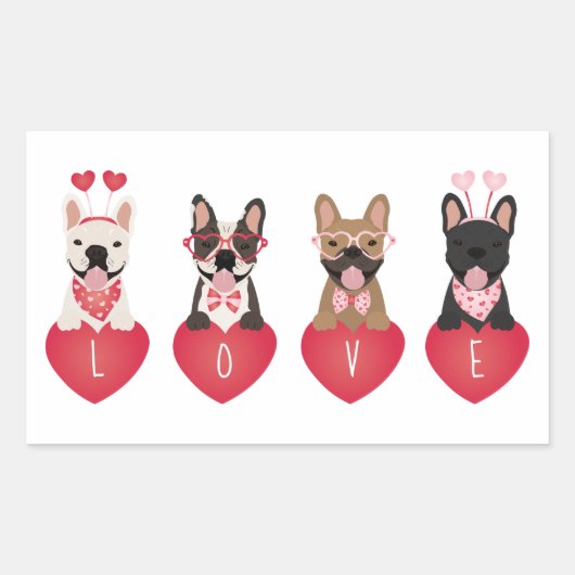 Sticker Rectangulaire Amour Valentine Bulldogs (Devant)
