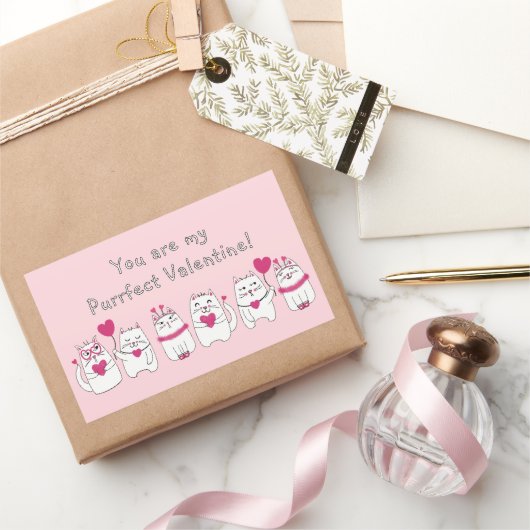 Sticker Rectangulaire Amoureux de les chats mignons Saint Valentin rose (Cadeaux)