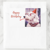Sticker Rectangulaire Amusant Joyeux anniversaire mignon chien fête (Sac)