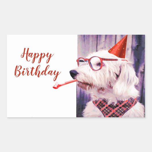 Sticker Rectangulaire Amusant Joyeux anniversaire mignon chien fête (Devant)
