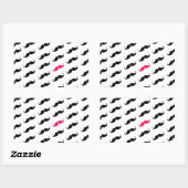 Sticker Rectangulaire Amusante Fille Rose Et Noir Motif Mustache (Feuille)