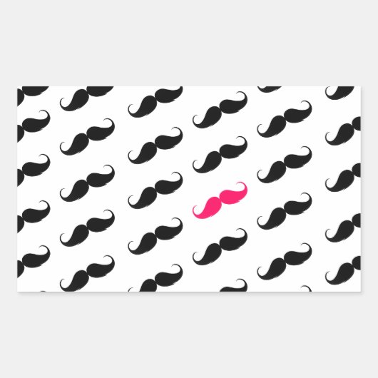 Sticker Rectangulaire Amusante Fille Rose Et Noir Motif Mustache (Devant)
