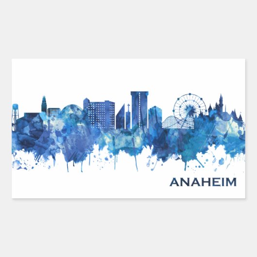 Sticker Rectangulaire Anaheim California Skyline Blue (Devant)