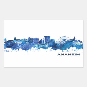 Sticker Rectangulaire Anaheim California Skyline Blue