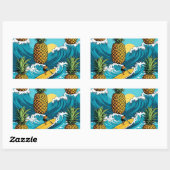 Sticker Rectangulaire Ananas Surfer : Aventure tropicale estivale (Feuille)