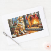 Sticker Rectangulaire Anatolian Shepherd Fireplace with Christmas Lights (Enveloppe)