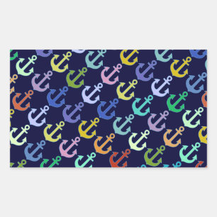 Sticker Rectangulaire ancre colorée design marine motif