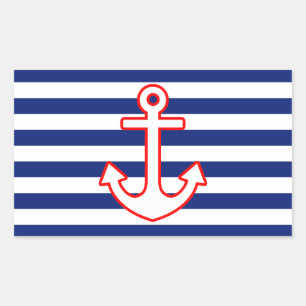 Sticker Rectangulaire Ancre de style nautique sur Décor en bandes