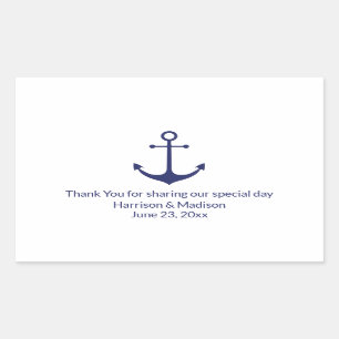 Sticker Rectangulaire ancre nautique mariage marine bleu blanc faveurs