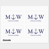 Sticker Rectangulaire ancre nautique mariage marine bleu monogramme favo (Feuille)