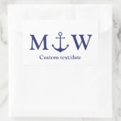 Sticker Rectangulaire ancre nautique mariage marine bleu monogramme favo (Sac)