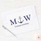 Sticker Rectangulaire ancre nautique mariage marine bleu monogramme favo (Enveloppe)