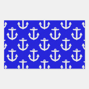Sticker Rectangulaire Ancres blanches sur Arrière - plan bleu