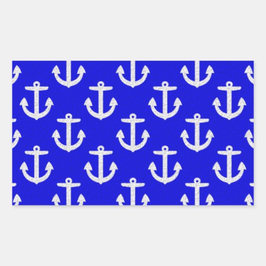 Sticker Rectangulaire Ancres blanches sur Arrière - plan bleu (Devant)