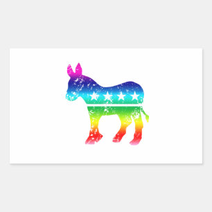 Sticker Rectangulaire Âne original démocrate arc-en-ciel en détresse