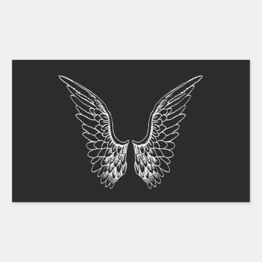 Sticker Rectangulaire Ange blanc ailes sur Arrière - plan noir (Devant)